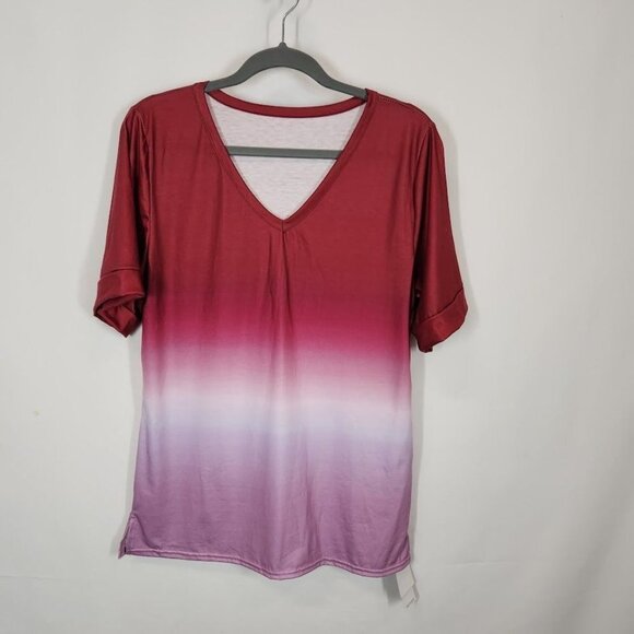 NWT Womens Fashion Casual Gradient V-Neck Short Sleeve Tee Size Small - Picture 2 of 6